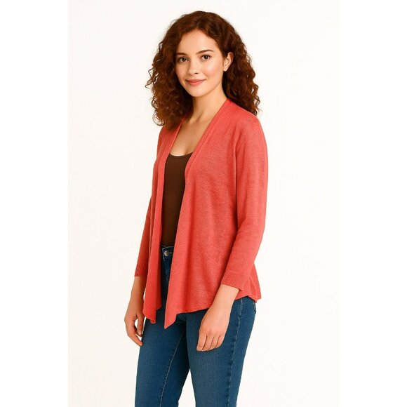 Nic + Zoe Linen Blend Womens Large Open Cardigan Sweater Coral - Picture 8 of 8